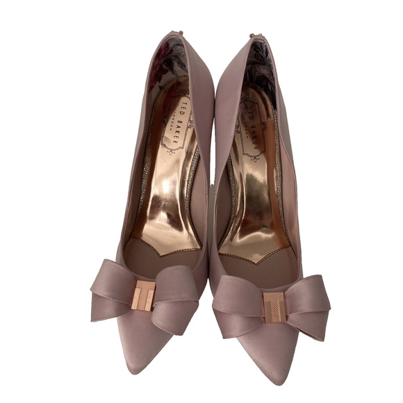 Ted Baker Skalett Pump Pink Pointed Toe Slim Heel Satin Bow Blush Light 40.5 - Picture 4 of 12